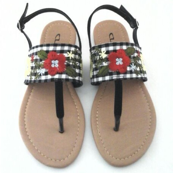 Checkered Floral Sandals - Picture 1 of 4